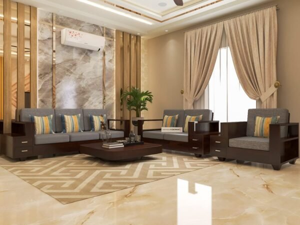 Saamenia Furnitures Solid Sheesham Wood 6 Seater Sofa Set for Living Room Furniture - Walnut Finish (3+2+1 Seater)