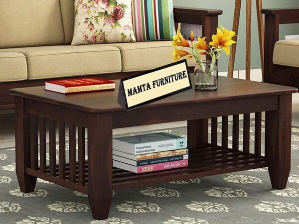 Saamenia furnitures™ Modern Solid Sheesham; Steel Furniture Storage Center Table/Coffee Table (Finish Color - Walnut Finish), Semi Glossy