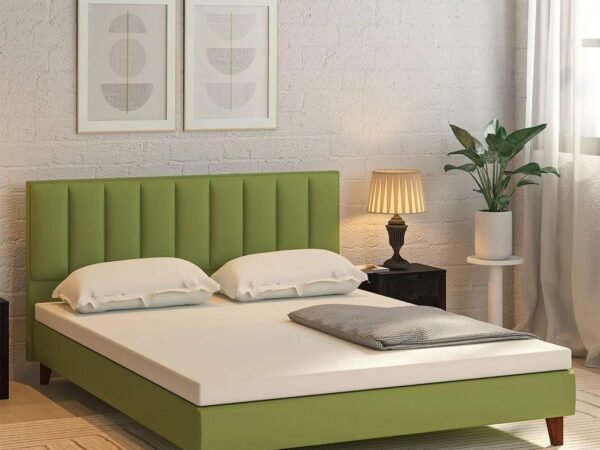 Mamta Furniture Fabric Upholstered King Size Bed | Green Headboard | Bedroom Bed | Wooden Frame | Master Bedroom | Guest Room | DIY Assembly | With Headboard