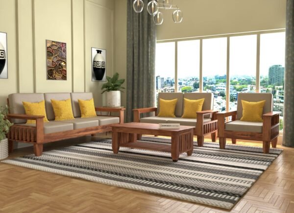 SAAMENIA FURNITURES Solid Sheesham Wooden 6 Seater Sofa Set , 40 Density Cushion for Living Room, Office & Lounge