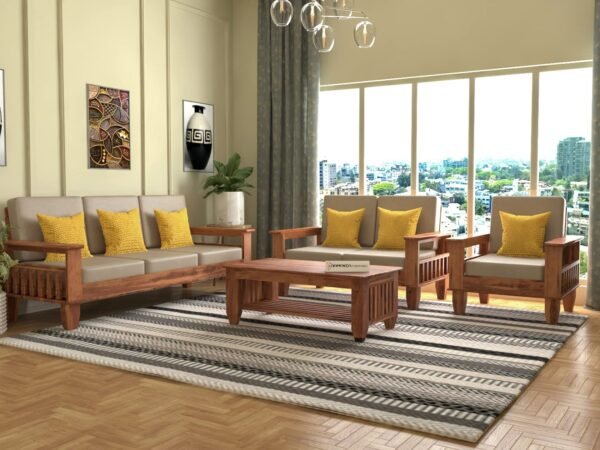 SAAMENIA FURNITURES Solid Sheesham Wooden 6 Seater Sofa Set , 40 Density Cushion for Living Room, Office & Lounge
