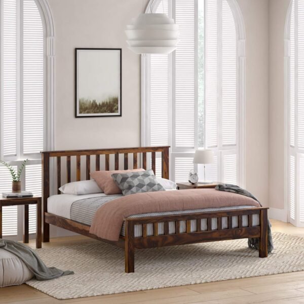 Saamenia furnitures™ Solid Sheesham Wood Walnut Finish King Size Bed Without Storage for Home Living Room Guest (Walnut Finish)