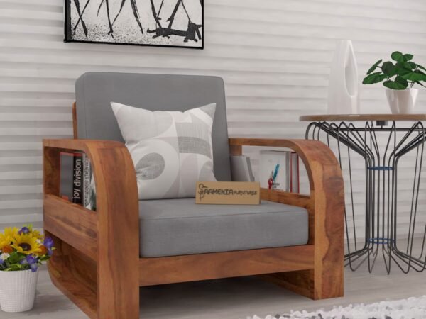 Saamenia Furniture Wooden 1 Seater Sofa Set for Living Room | One Seater Sofa for Office & Lounge | Sheesham Wood, Honey Finish