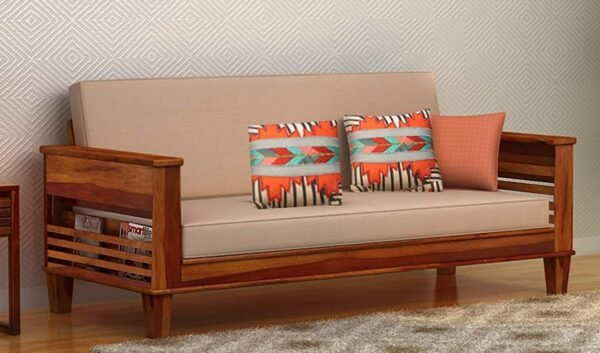 Mamta Furniture Solid Wood 3 Seater Bed Cum Sofa Set for Living Room | Sheesham Wood Sofa Cum Bed for Living Room Furniture | with Mattress | Color :- Honey Finish, Brown With 40 Dencity Custion