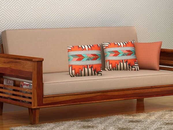 Mamta Furniture Solid Wood 3 Seater Bed Cum Sofa Set for Living Room | Sheesham Wood Sofa Cum Bed for Living Room Furniture | with Mattress | Color :- Honey Finish, Brown With 40 Dencity Custion