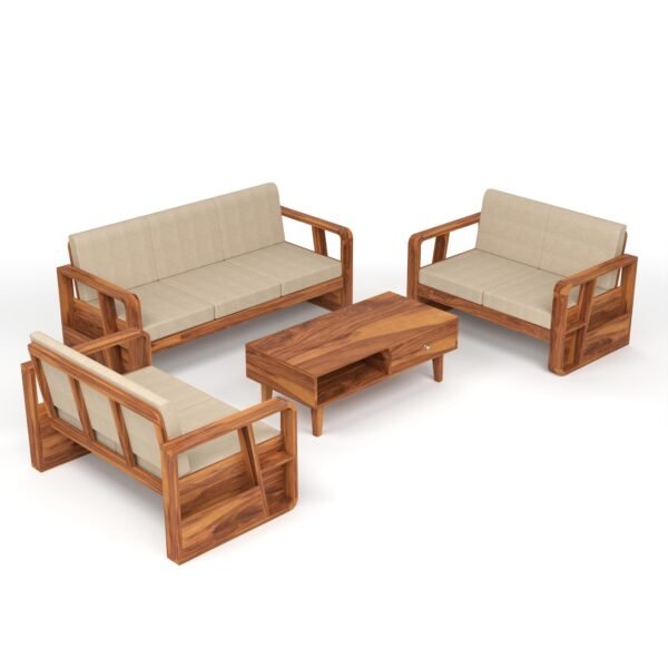 sofa set 1 (Honey Finish, 7 Seater Sofa 3+2+2 with Coffee Table, Utility Sofa)