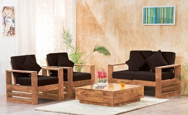 Mamta Furniture 4 Seater Sheesham Wood Sofa Set | For Living Room & Office | 2+1+1 Seating Configuration | Walnut Finish | With Cushions | Drawing Room