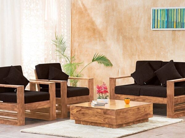 Mamta Furniture 4 Seater Sheesham Wood Sofa Set | For Living Room & Office | 2+1+1 Seating Configuration | Walnut Finish | With Cushions | Drawing Room