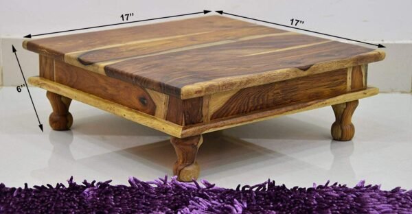 Saamenia Furnitures Solid Sheesham Wooden Chowki for Home Pooja Temple – Brown Finish