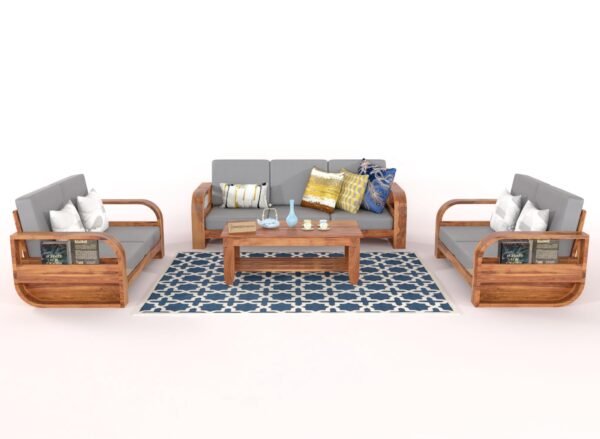 Saamenia Furniture Wooden 7 Seater Sofa Set for Living Room | Seven Seater Sofa for Office & Lounge | 3+2+2 Seater Sofa Sets for Home | Sheesham Wood, Honey Finish