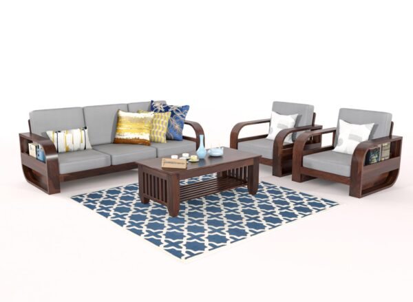 Saamenia Furniture Wooden 5 Seater Sofa Set for Living Room | Five Seater Sofa for Office & Lounge | 3+1+1 Seater Sofa Sets for Home | Sheesham Wood, Walnut Finish