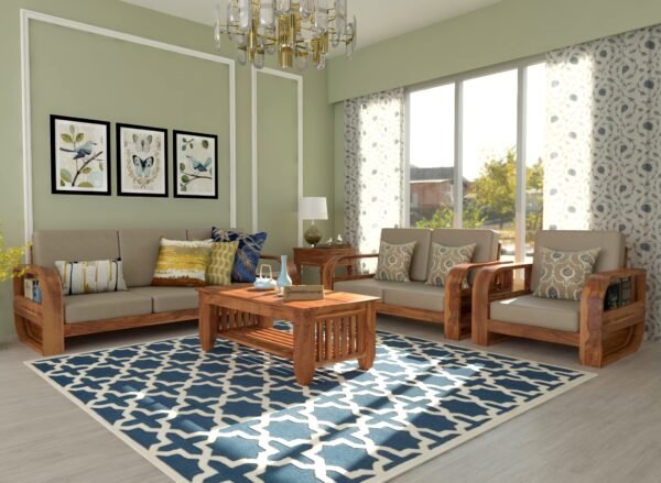 Saamenia Furniture Wooden 6 Seater Sofa Set for Living Room | Six Seater Sofa for Office & Lounge | 3+2+1 Seater Sofa Sets for Home | Sheesham Wood, Honey
