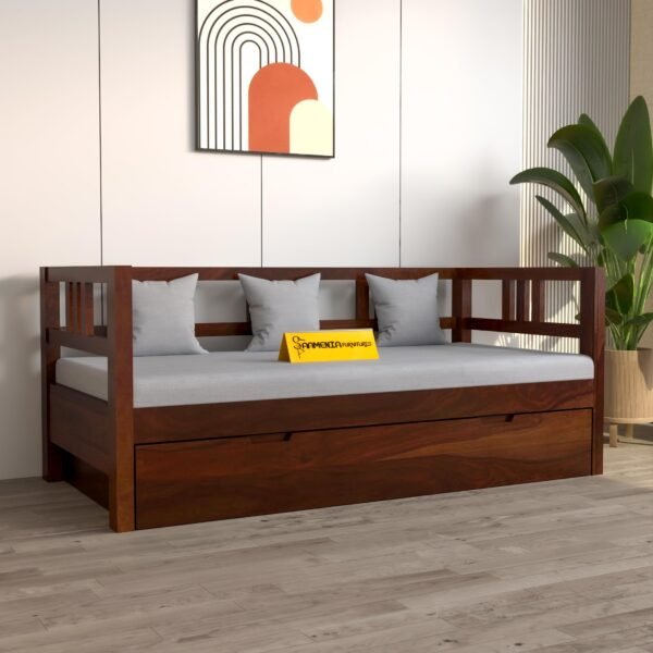 Mamta Furniture Wooden Couch Diwan Sofa Settee with Mattress For Living Room And Office|Three 3-Person Sofa|Sheesham Wood (Walnut)