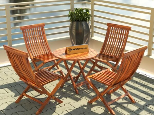 Mamta Furniture Sheesham Wood Foldable Dining Table | 4 Seater Patio Set | Natural Wood Finish | Balcony Garden Use | Dining Room | Living Room | Solid Wood Top