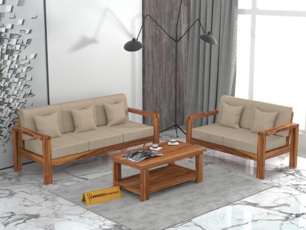 sofa set 1 (Honey Finish, 5 Seater Sofa 3+2, Edge Sofa)