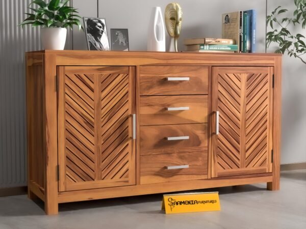 Mamta Furniturer Small Wooden Cabinet for Living Dining Drawing Bedroom & Office with 2 Drawer & 2 Rack - Solid Wood Sheesham Honey Finish Cabinet in Traditional Rajasthani Style