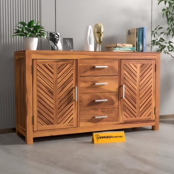 Mamta Furniturer Small Wooden Cabinet for Living Dining Drawing Bedroom & Office with 2 Drawer & 2 Rack – Solid Wood Sheesham Honey Finish Cabinet in Traditional Rajasthani Style