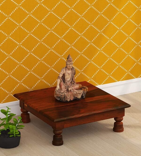 Saamenia Furnitures Solid Sheesham Wooden Chowki for Home Pooja Temple – Maple Finish