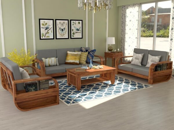 Saamenia Furniture Wooden 7 Seater Sofa Set for Living Room | Seven Seater Sofa for Office & Lounge | 3+2+2 Seater Sofa Sets for Home | Sheesham Wood, Honey Finish