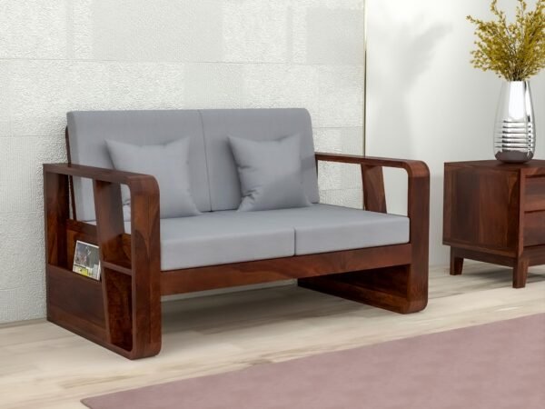 Mamta Furniture Solid Sheesham Wood 2 Seater Sofa with Side Storage | Walnut Finish | 40 Density Cushions | Living Room | Drawing Room | Without Pillow