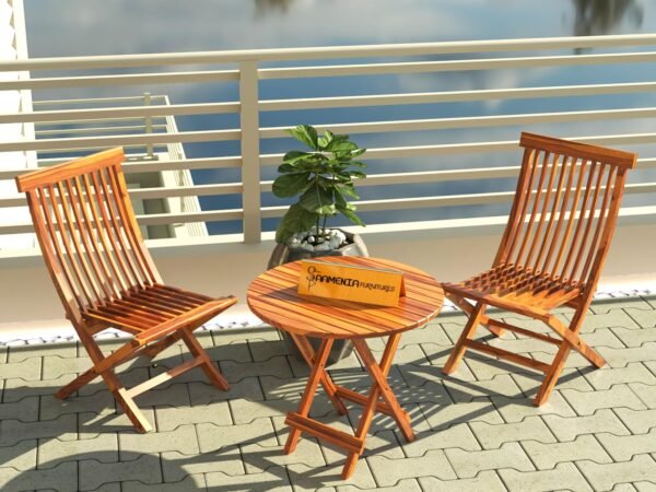 Mamta Furniture Sheesham Wood Foldable Patio Dining Table | 2 Chairs | Balcony Garden | Natural Wood Finish | Dining Room | Living Room | Solid Wood Top