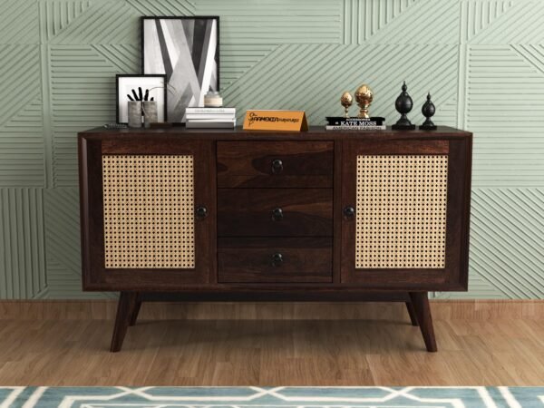 Mamta Furniturer Small Wooden Cabinet for Living Dining Drawing Bedroom & Office with 2 Drawer & 2 Rack - Solid Wood Sheesham Honey Finish Cabinet in Net Style