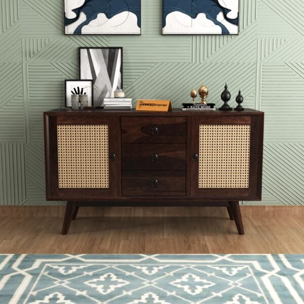 Mamta Furniturer Small Wooden Cabinet for Living Dining Drawing Bedroom & Office with 2 Drawer & 2 Rack – Solid Wood Sheesham Honey Finish Cabinet in Net Style