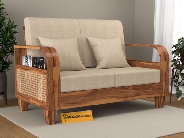 sofa set 1 (Honey Finish, 2 Seater Sofa, Curve Cane Sofa)