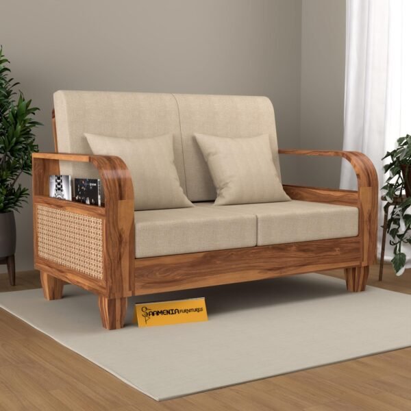 sofa set 1 (Honey Finish, 2 Seater Sofa, Curve Cane Sofa)