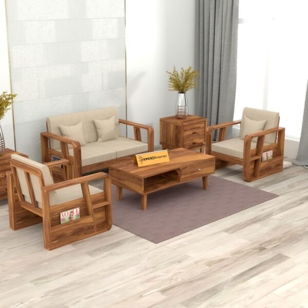 sofa set 1 (Honey Finish, 4 Seater Sofa 2+2 with Coffee Table, Utility Sofa)