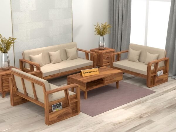 sofa set 1 (Honey Finish, 7 Seater Sofa 3+2+2 with Coffee Table, Utility Sofa)