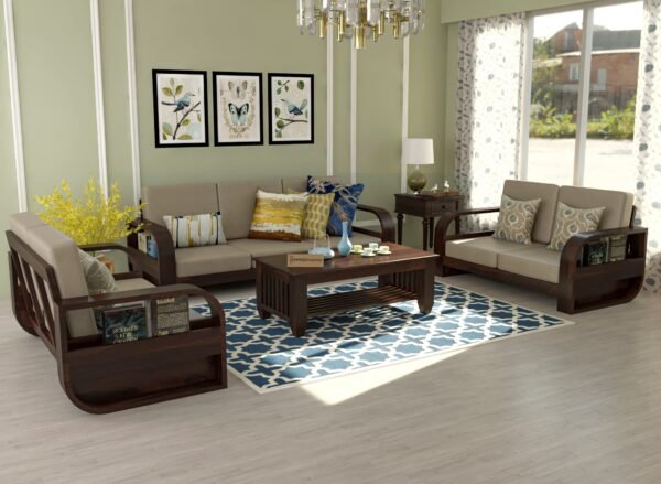 Saamenia Furniture Wooden 7 Seater Sofa Set for Living Room | Seven Seater Sofa for Office & Lounge | 3+2+2 Seater Sofa Sets for Home | Sheesham Wood, Walnut