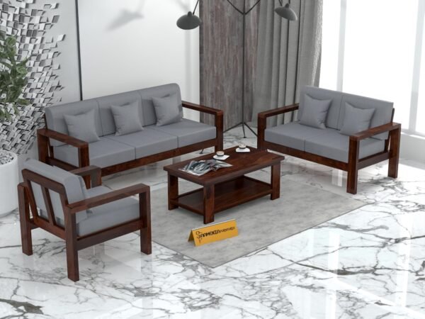 sofa set 1 (Walnut Finish, 6 Seater Sofa 3+2+1 with Coffee Table, Edge Sofa)