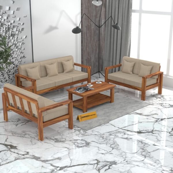 sofa set 1 (Honey Finish, 7 Seater Sofa 3+2+2 with Coffee Table, Edge Sofa)