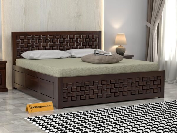 Solid Sheesham Wood Bed with Storage for Home Bedroom