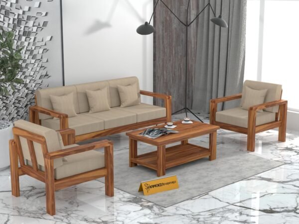 sofa set 1 (Honey Finish, 5 Seater Sofa 3+1+1, Edge Sofa)