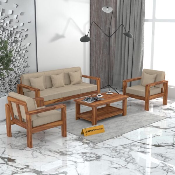 sofa set 1 (Honey Finish, 5 Seater Sofa 3+1+1, Edge Sofa)
