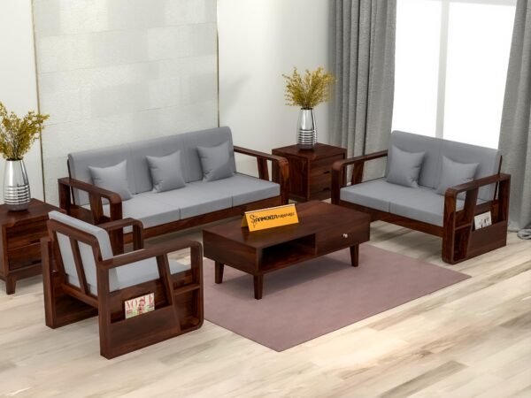 sofa set 1 (Walnut Finish, 6 Seater Sofa 3+2+1 with Coffee Table, Utility Sofa)
