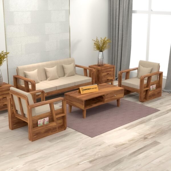 sofa set 1 (Honey Finish, 5 Seater Sofa 3+1+1, Utility Sofa)