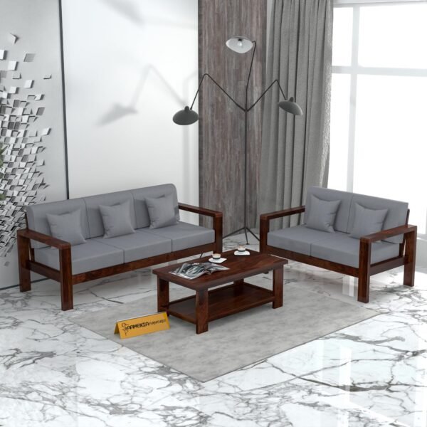 Mamta Furniture Sheesham Wood 5 Seater Sofa Set | 3+2 Configuration | Walnut Finish | Living Room | Drawing Room | Without Pillow | Solid Wood Frame