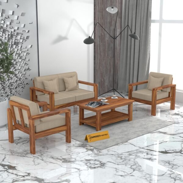 sofa set 1 (Honey Finish, 4 Seater Sofa 2+2, Edge Sofa)