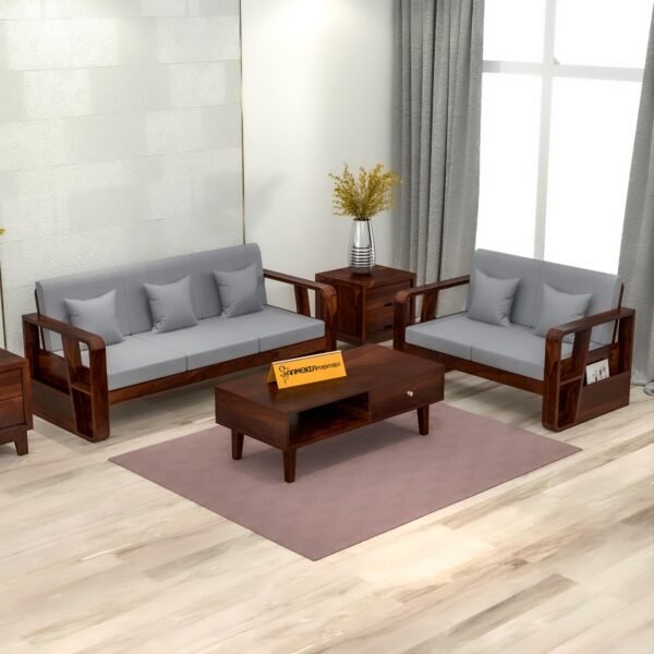 Mamta Furniture Solid Sheesham Wood 5 Seater Sofa Set | Living Room | Natural Wood Finish | 3+2 Configuration | With Side Storage | Drawing Room | Without Pillow