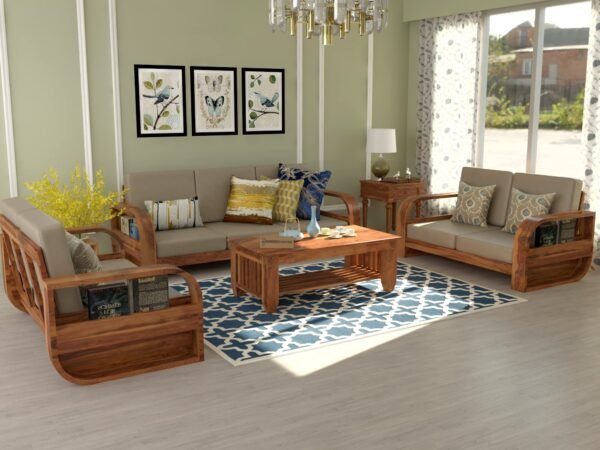 Saamenia Furniture Wooden 7 Seater Sofa Set for Living Room | Seven Seater Sofa for Office & Lounge | 3+2+2 Seater Sofa Sets for Home | Sheesham Wood, Honey