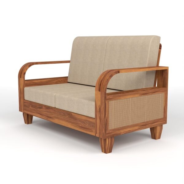 sofa set 1 (Honey Finish, 5 Seater Sofa 3+2 with Coffee Table, Curve Cane Sofa)
