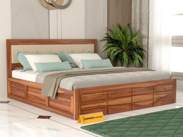 Solid Sheesham Wood Bed with Storage for Home Bedroom Hotel