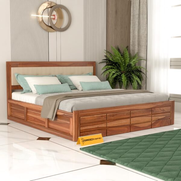 Solid Sheesham Wood Bed with Storage for Home Bedroom Hotel