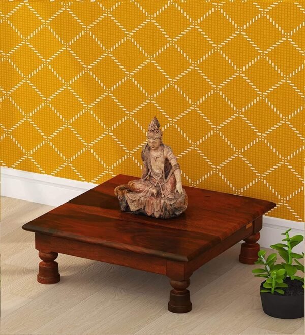 Saamenia Furnitures Solid Sheesham Wooden Chowki for Home Pooja Temple – Maple Finish
